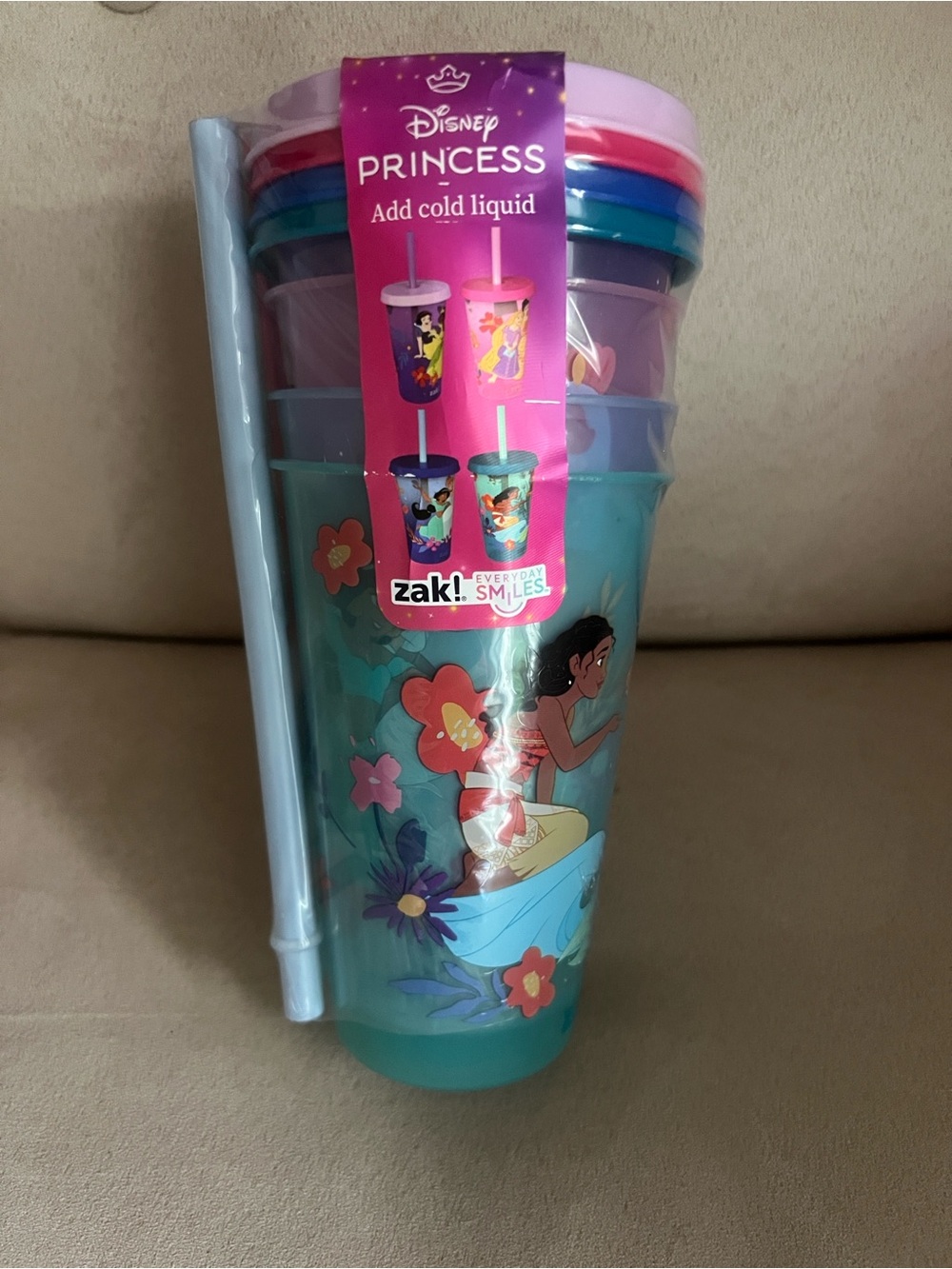 NWT Disney Princess Stackable Color Change Tumbler & Straw Set